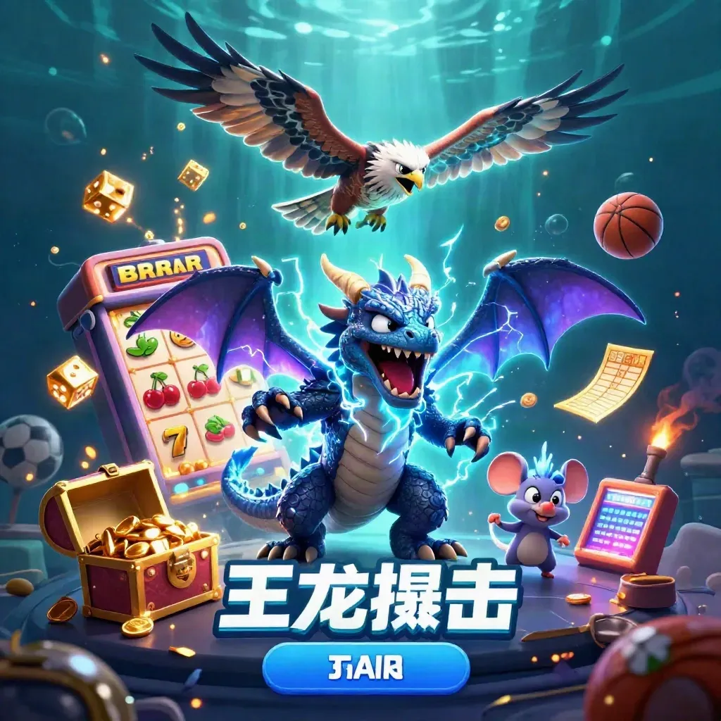 Neon thunder dragon, hawk, and mouse amid casino treasure and glowing effects.